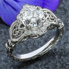 14k White Gold Plated 3Ct Round Cut Lab Created Diamond Women's Engagement Ring