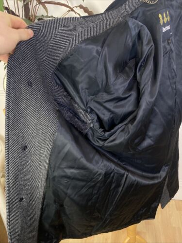 BARBOUR Tweed Herringbone Covert Charcoal ‘Edward’ Overcoat Jacket Coat (42) - Picture 17 of 17