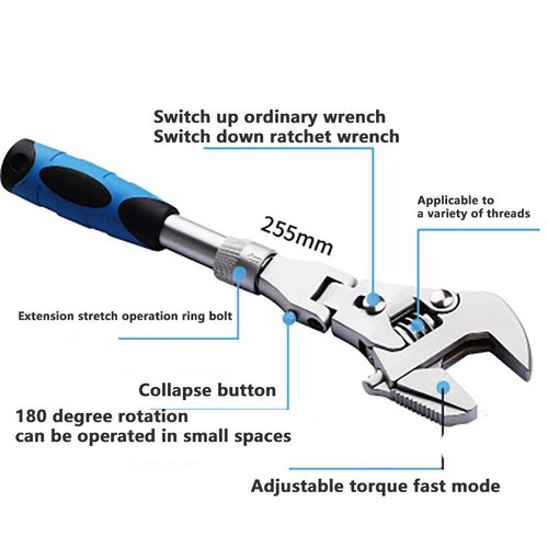 7 / 10 Inch Ratchet Adjustable Wrench 5-in-1 Torque Wrench Can Rotate And Fold 1 - Picture 4 of 8