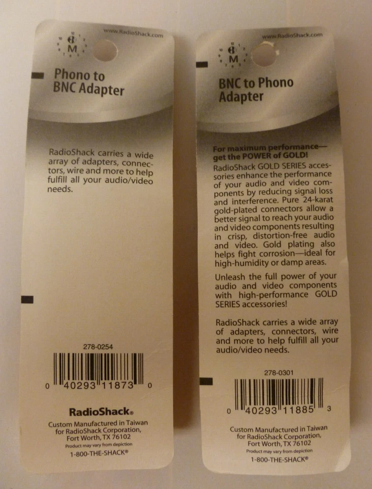 RadioShack Adapters - BNC to Phono GOLD #278-0301 & Phono to BNC #278-0254 Qty 2 - Image 2 of 4