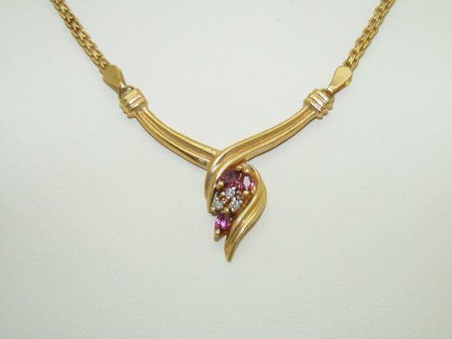 14k Yellow Gold Diamond & Ruby Necklace - Picture 4 of 5