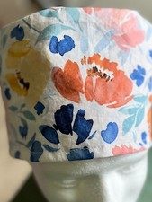 Watercolor floral reverse adult Skull/Chemo Surgical Scrub Hat/Cap Handmade