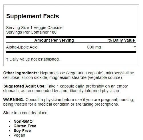 Doctor's Best Ácido Alfa-Lipoico 600 600 mg 180 Cápsulas Vegetales, Caducidad 12/25 El Paquete Puede Variar Foto 2 de 2