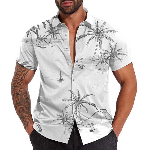 Hawaiian Shirts Men Summer Casual Beach Button Down Cruise Holiday Party Shirt - Picture 3 of 20