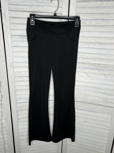 Black High-Waisted Womens Flared Yoga Pants With Crossover Waistband Black Size - Picture 3 of 7