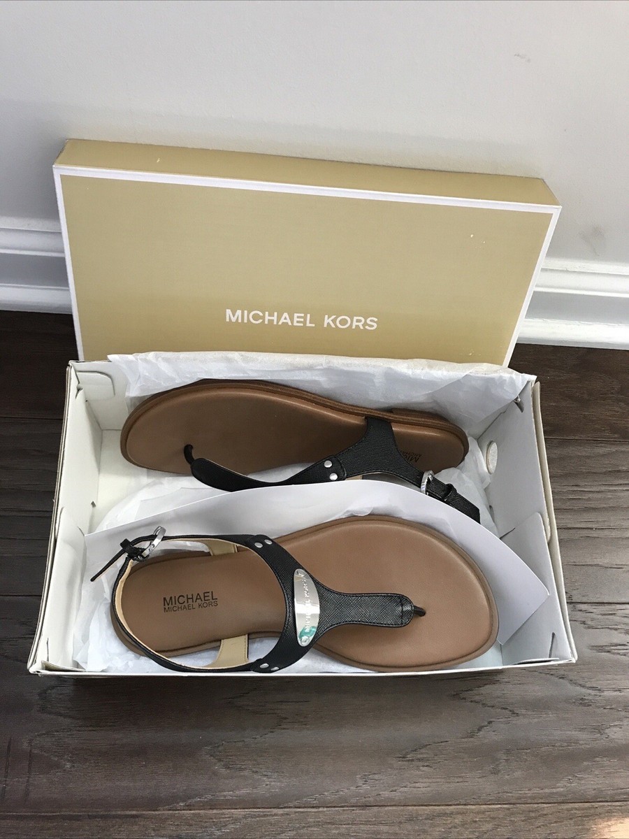 Michael Kors Women's MK Plate Logo Thong Flat Sandal - Black