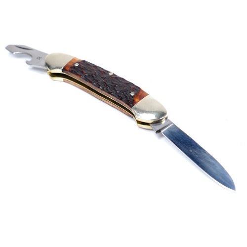 COLTELLO TASCABILE PIEGHEVOLE VINTAGE NOS TEDESCO CARL SCHMIDT & SOHN OSSO JIGGED CANOA BIRRA - Foto 3 di 12
