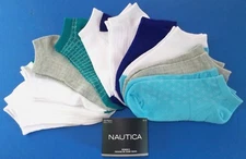 Nautica Women's Socks 10 Pack 9-11 No Show White Grey Blue Multi Fashion MSRP$24
