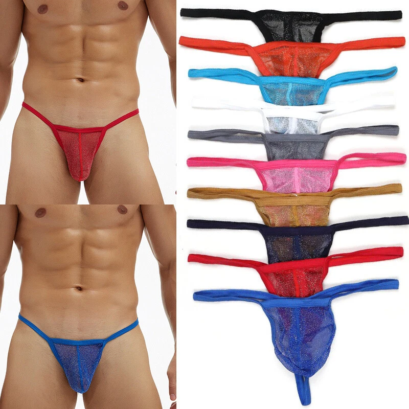 Mens Mesh See-through Pouch G-string Briefs Underwear T-back Thong V-string