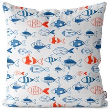 School of Fish Blue Red Cushion Cover Fish Kids Nursery Maritime Bathing Sea