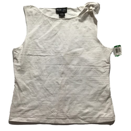 NWT Style and Co womens sz PL sleeveless shirt top white bow - 第 1/4 張圖片