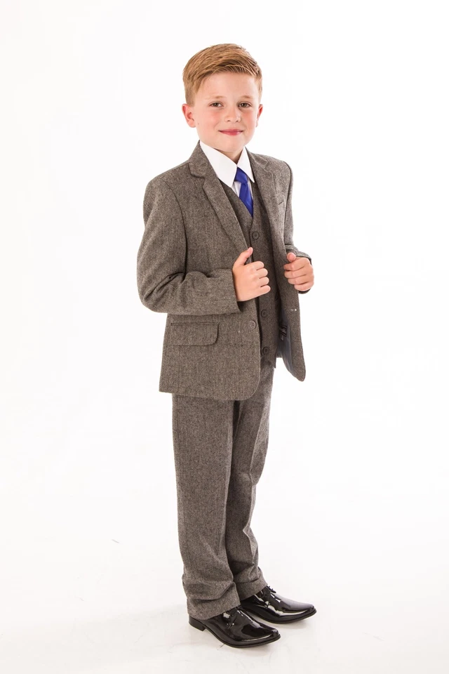 Trajes para niños Traje de boda 5 piezas Chaleco de tweed Traje Página Niño Bebé Fiesta formal Foto 3 de 4
