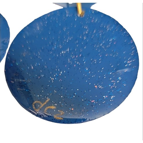 Signed DCZ Red Yellow Lucite Cab, Resin Blue Statement Disc Clip-On Earrings, M2 - Picture 4 of 7