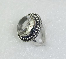 White Crystal Quartz Round Shape Gemstone Handmade Ring jewelry Size 6.5 Inches