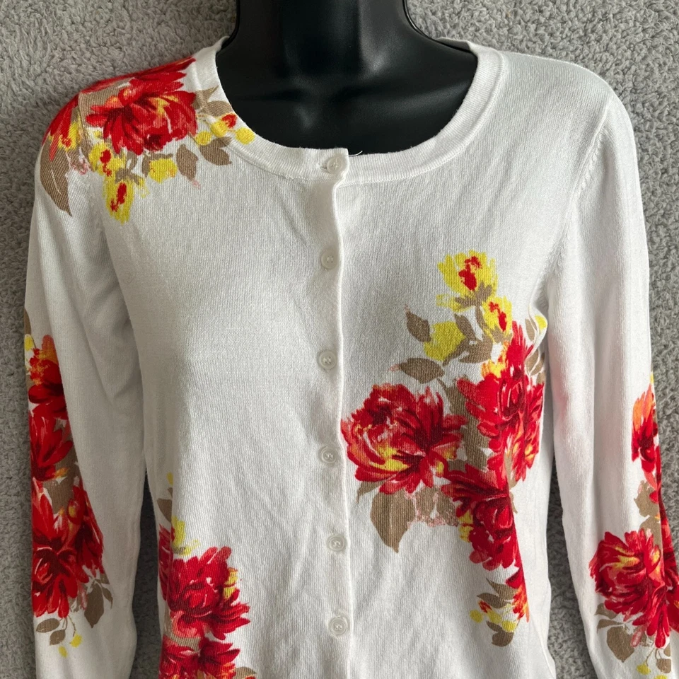 George Cardigan Sweater Womens Sz Small Floral Preppy Knit Romantic Cottagecore - Image 4 of 4