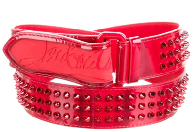 $590 CHRISTIAN LOUBOUTIN Loubi Metallic Leather Spike Belt  display picture 2