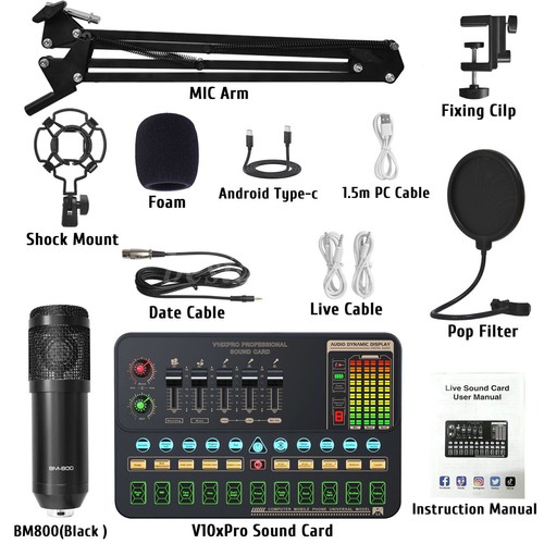 Podcast Equipment Bundle Condenser Microphone Audio Mixer Studio Recording Kit - Picture 46 of 77