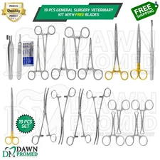 19 Pcs General Surgery Veterinary Kit With FREE Blades German Grade Instruments