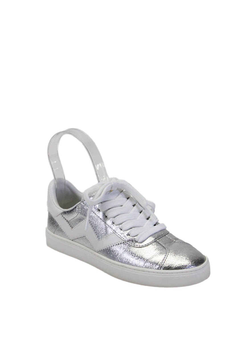 Stuart Weitzman Womens Lace Up Textured Sparkly Sneakers White Size EUR 34.5