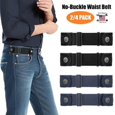 4× No-Buckle Elastic Waist Belt Set Buckle-Free Comfort Stretch Belt Unisex USA