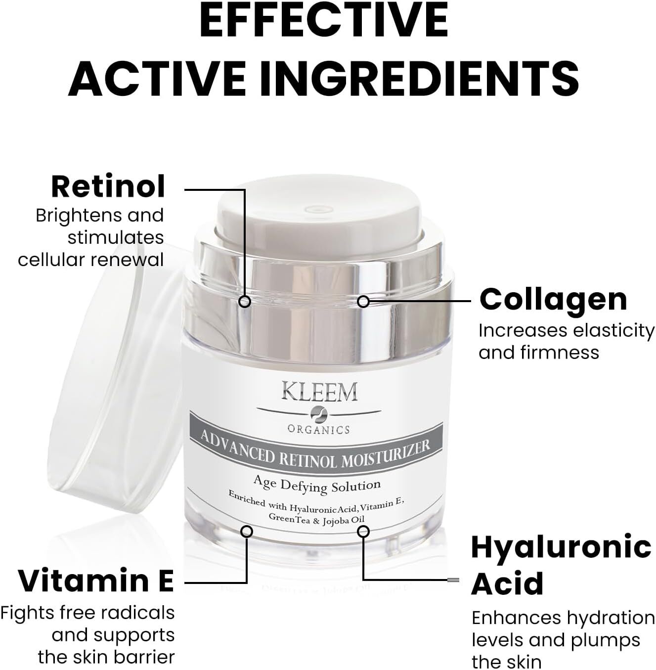 Kleem Retinol Face Cream with 2.5 Retinol, Hyaluronic Acid, Vitamin E