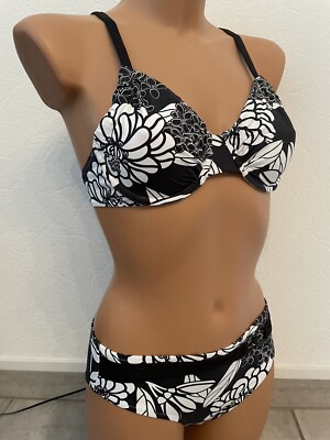 Heine by Borabora Bikini Set Bügel schwarz weiß Gürtel Cup 34 C Slip XS NEU