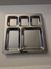  5-Compartment Decorative Tray 12" x 12" Metal Lunch Chow Food Serving Military
