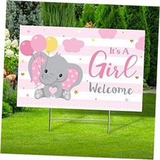 Baby Shower Yard Sign with Stake Gender Reveal Yard Sign Blue Pink Elephant