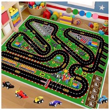 Kids Car Rug for Play Toy Cars, Race Track Playmat Carpet Kid Play Road Rug for