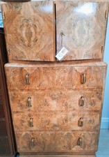 Art Deco 1930s Burr Walnut Antique Tallboy / Cabinet Chest Hungarian Made