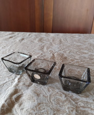 Vintage set 3 Mid Cent Holmgaard gray charcoal smoke glass candle holder Denmark