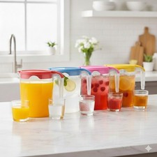 1L Plastic Jug with Lid Measurement Markings Water Juices Milk Fridge Door Jug