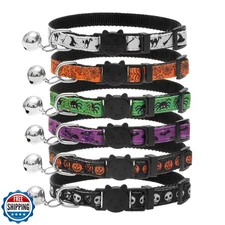 PUPTECK Halloween Cat Collar with Bell 6 Packs Breakaway - Soft Adjustable Ki
