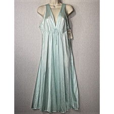 Vintage Cinema Etoile Gown Satin Nylon Medium Jadite Green Plunging Neckline NWT