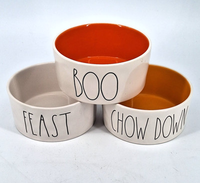 3 Rae Dunn Pet Dish Water Bowls Boo Feast Chow Down