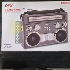 QFX R-333BT Silver Boombox Bluetooth AM/FM/SW Radio Flashlight USB/SD/TF MP3 AUX