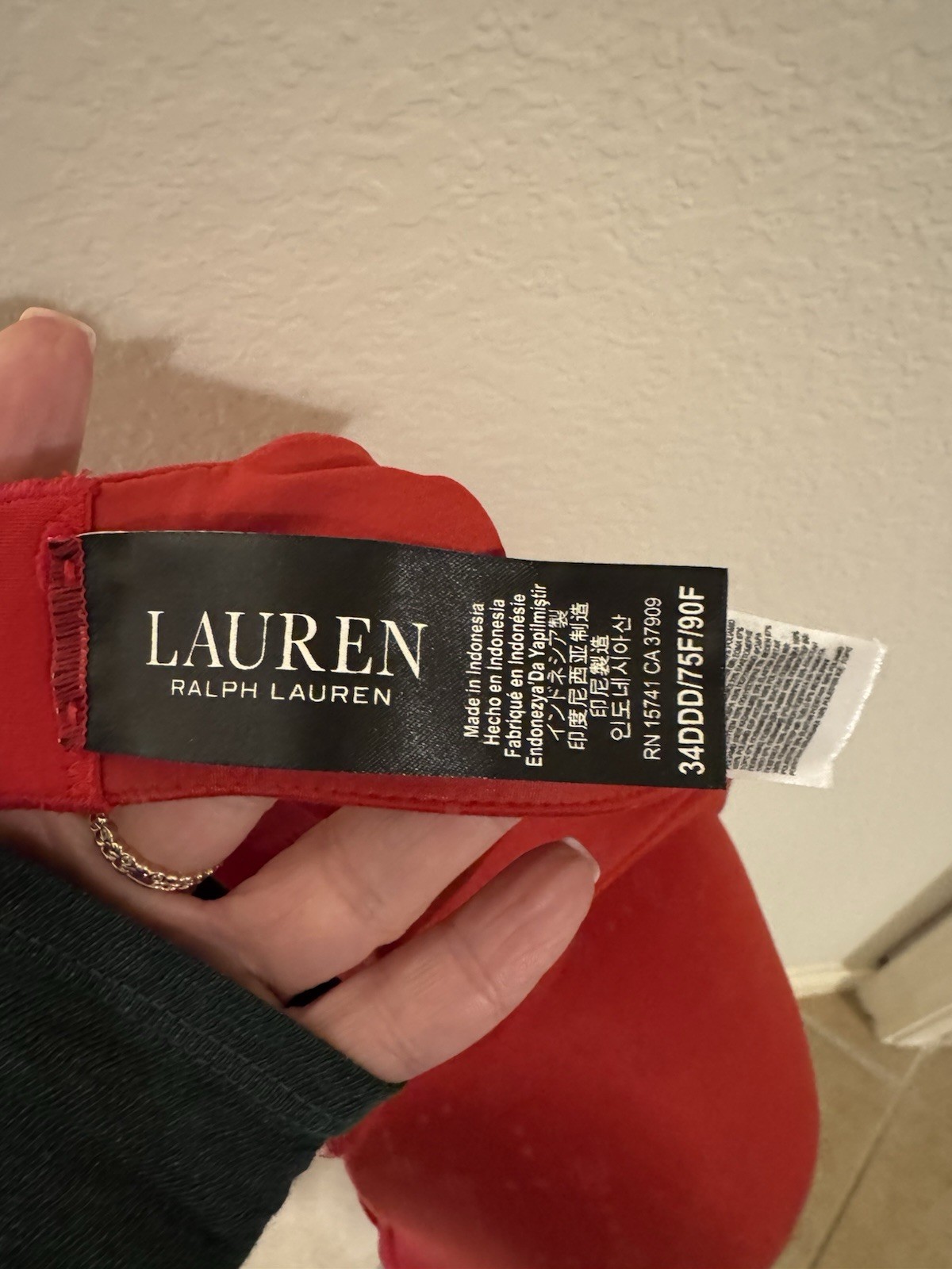 Lauren Ralph Lauren 34DDD RUBY RED Full Coverage T-Shirt Bra logo Print NEW thumbnail 4