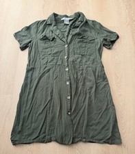 Lark & Grey olive green short-sleeve button-down shirt dress Womens Size M