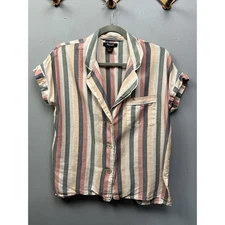 Madewell Lonnie Flannel Bedtime Pajama Top Stripe Womens size Medium