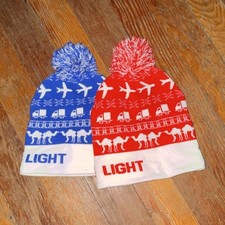 Red Blue White Knit Bobble Hat Pom-Pom Transportation Theme Winter Unisex