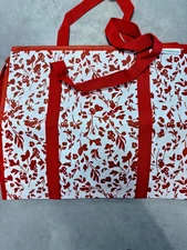Improvements Waterproof Liner Super Shopper Red Flowers Tote Bag