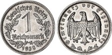 3rd Reich 1 Mark 1938 G Nickel J.354 Almost Uncirculated 136646