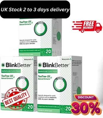 BlinkBetter Tea Tree Oil Eyelid Wipes - 60 x Natural Blepharitis MGD & Dry Eye