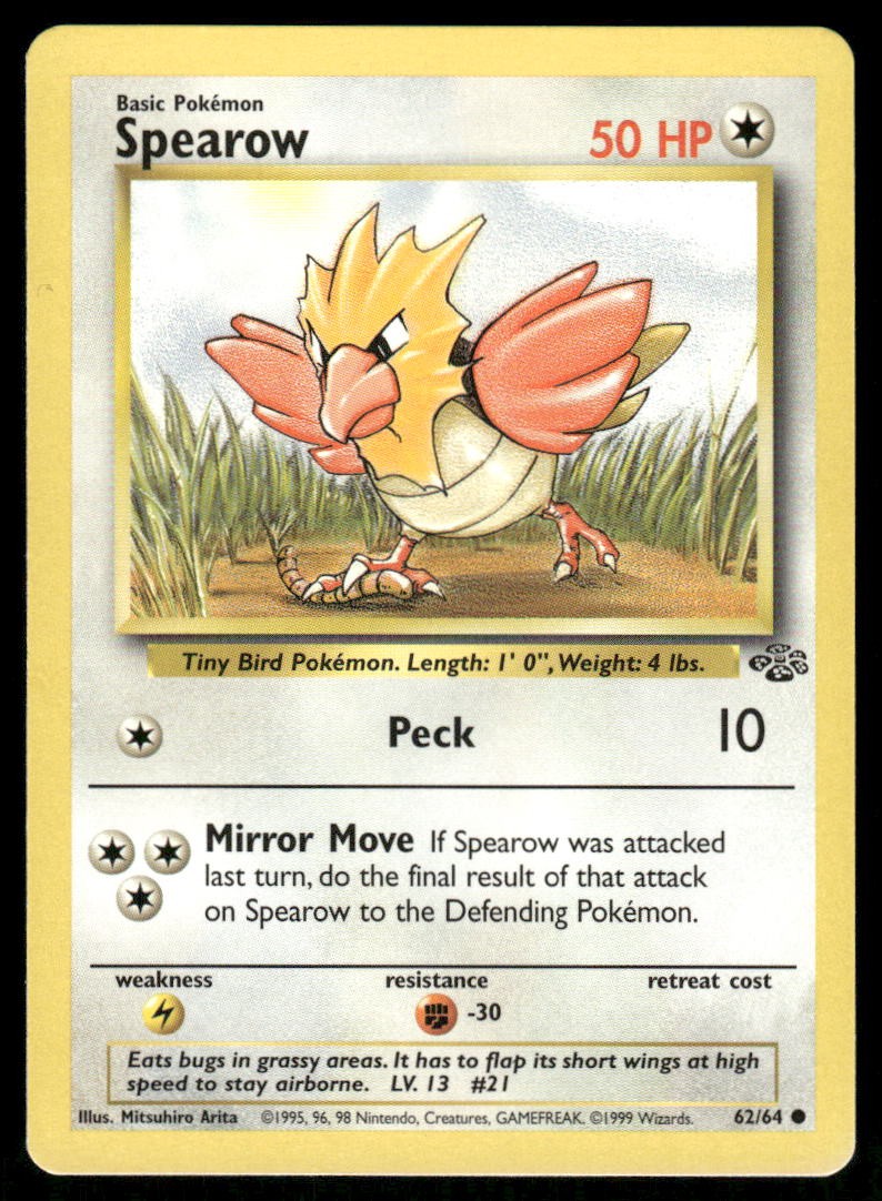 Pokemon Cards Spearow 62/64 Jungle WOTC Common NM *3