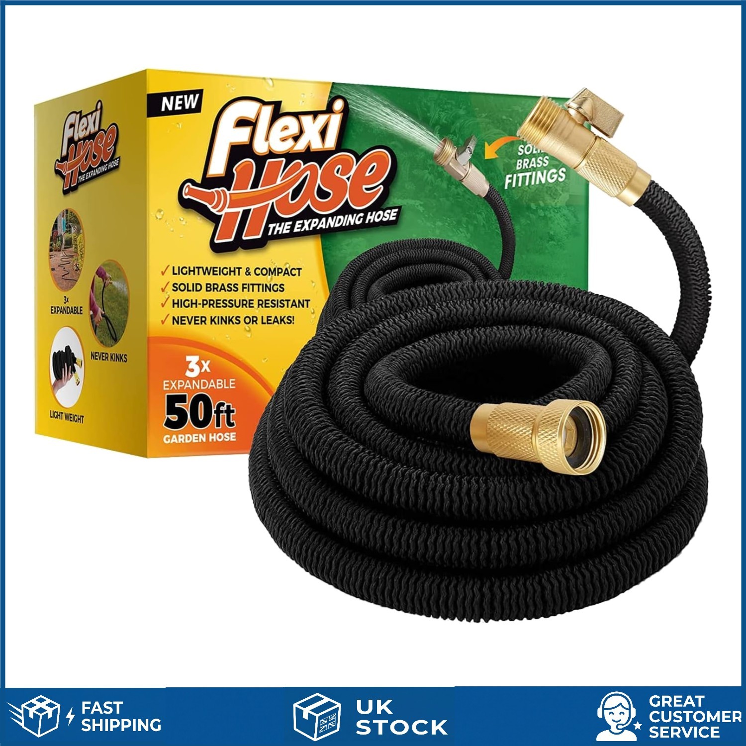 Flexible No Kink Expandable Garden Hose Double Latex Core 15 Metres