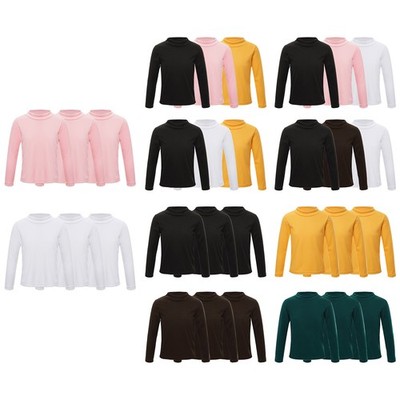 Boys T-shirt Tops Underwear Vacation Undershirt Homewear Unisex Mock Neck 3Pcs