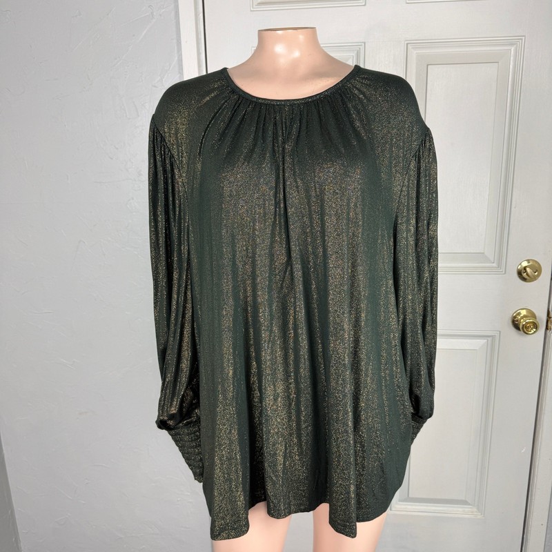 NEW Lane Bryant Women's Shirt Top 26/28 Metallic Gold Green Blouse Rayon X3-22