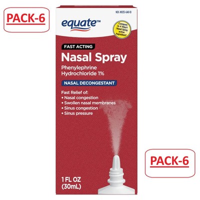 (6 Pack) Equate Nasal Four Nasal Spray, Phenylephrine Hydrochloride 1%, 1 fl oz