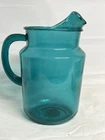 Vintage Anchor Hocking Teal Blue Glass Water/Drink Pitcher 9.75”
