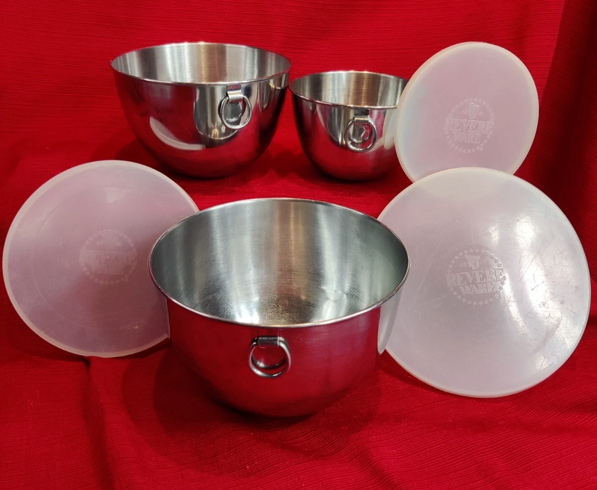Revere Ware Stainless Bakeware 3 Mixing Bowl Nesting Storage Container & 3 Lids